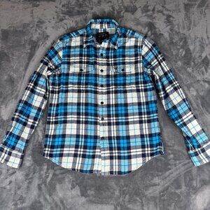 American Eagle Outfitters Athletic Fit Flannel Shirt Medium Mens Blue Plaid Soft